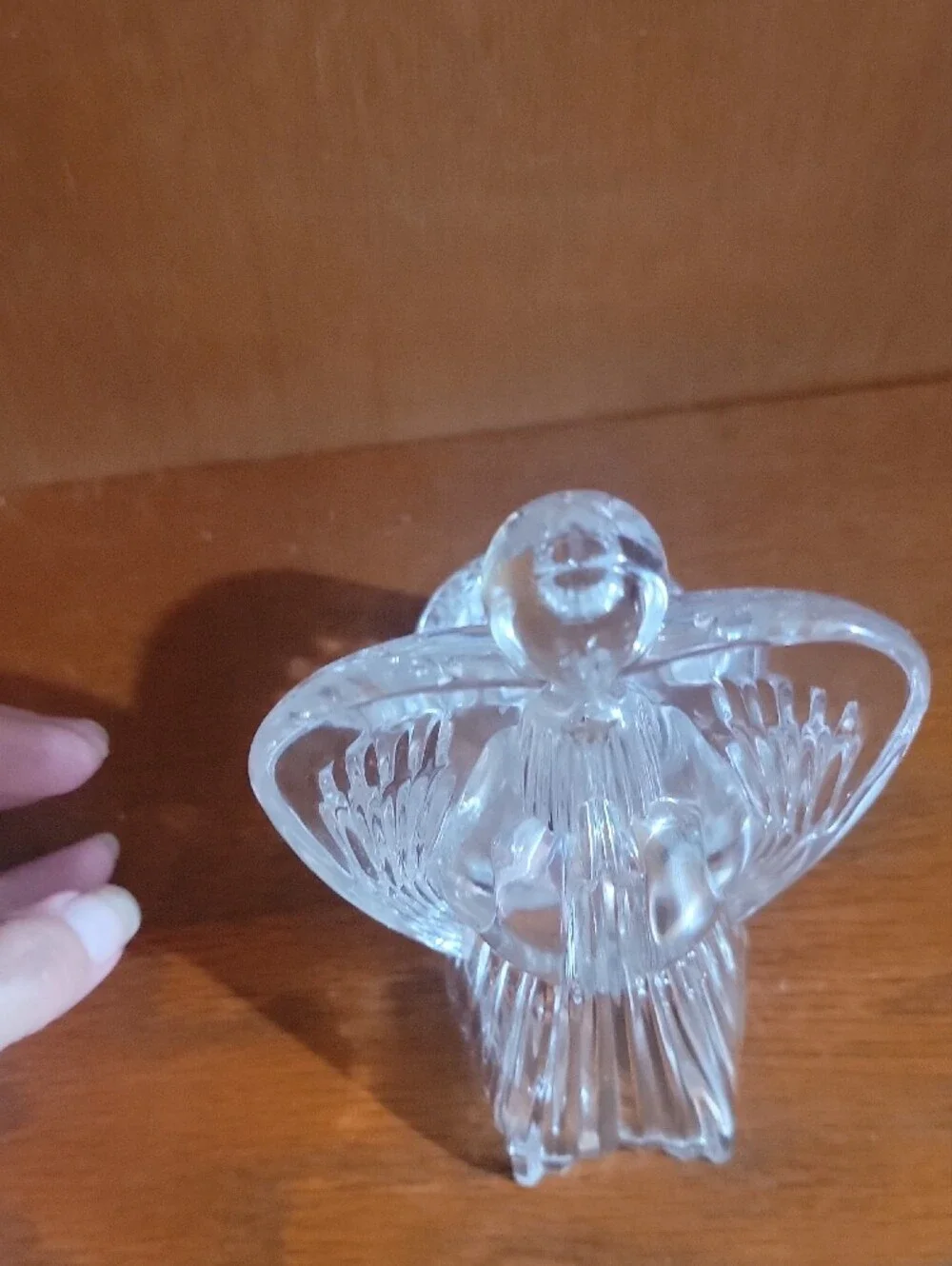 Vtg. Heavy Clear DePlomb Crystal Angel Votive Tealight Candle Holder- USA